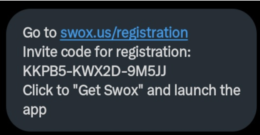 Example of threat actor messaging a victim on X with a registration code.